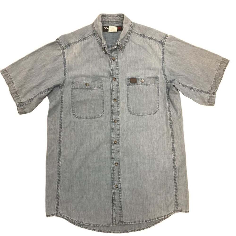 Wrangler Riggs Workwear Short Sleeve Denim Button-Up Shirt Light Blue Large Tall